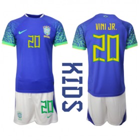Brasilien Vinicius Junior #20 Borta Kläder Barn VM 2022 Kortärmad (+ Korta byxor)